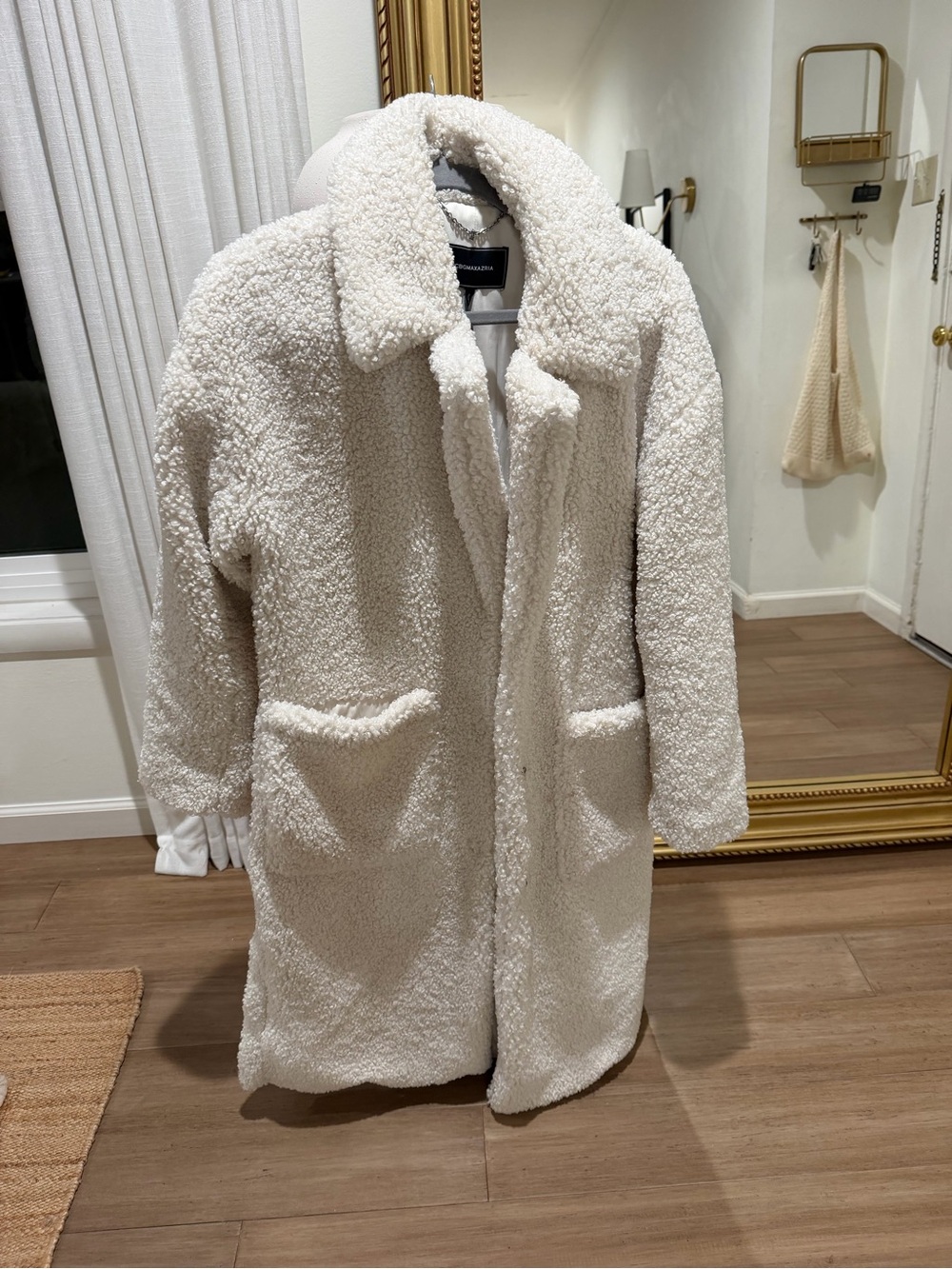 BCBG Cream Teddy Coat with Patch Pockets